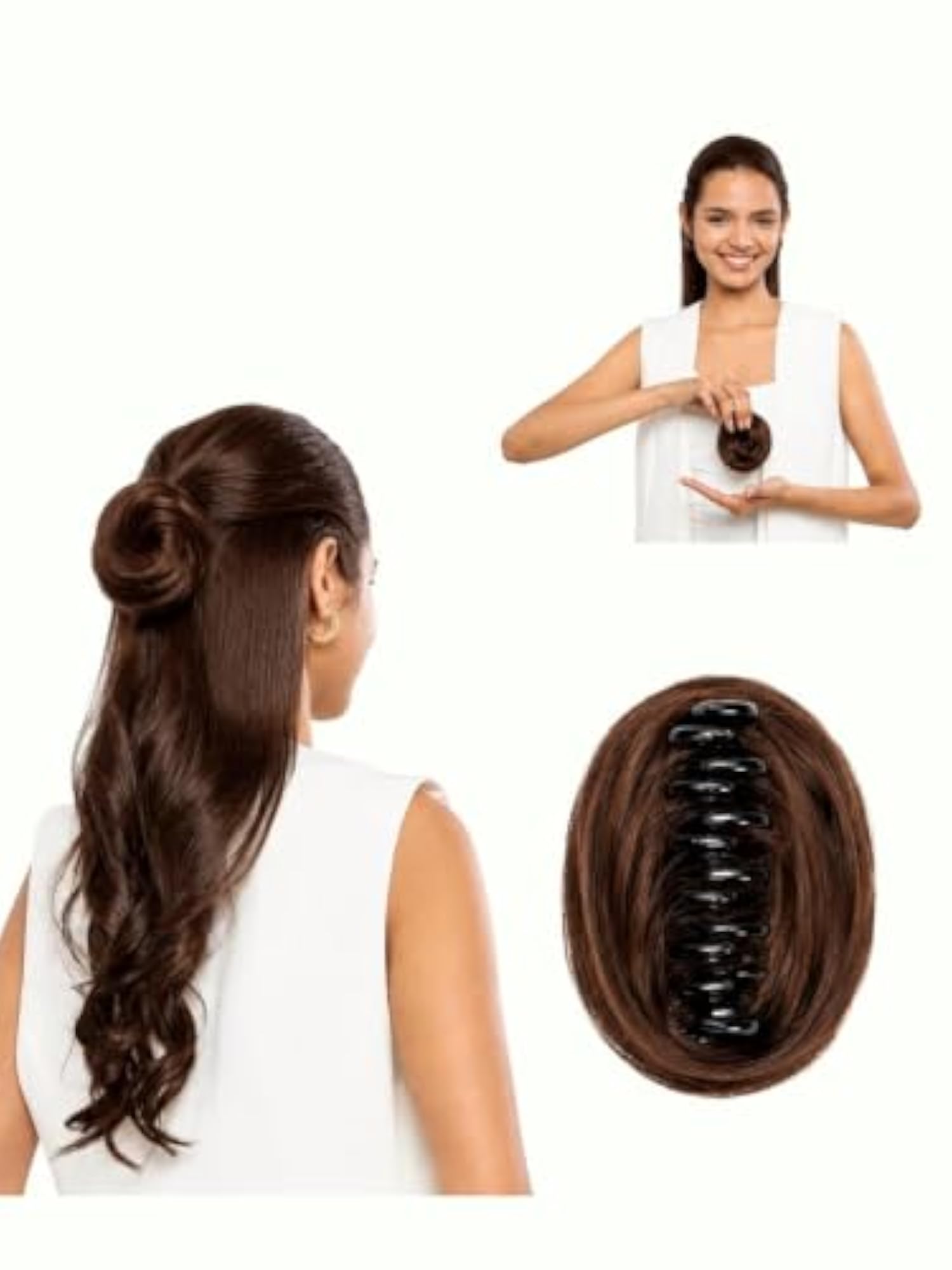 Real Human Hair Clip-On Bun Extension, Light Brown